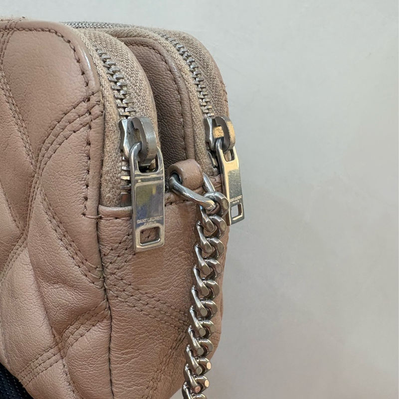 ysl Saint Laurent  Becky Zip 菱格紋小羊皮雙拉鍊相機包-9