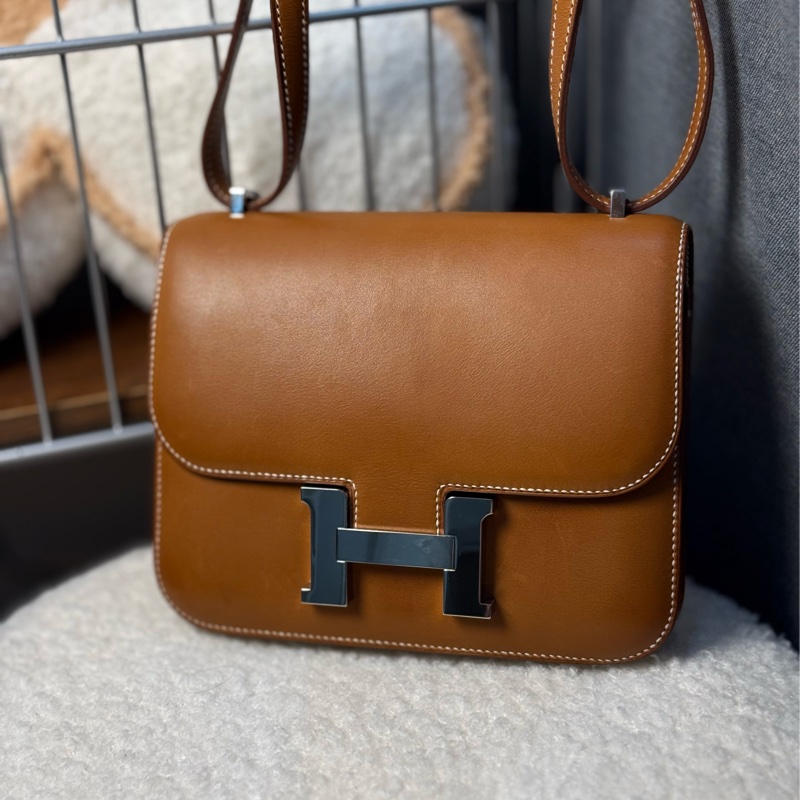 （法國巴黎🇫🇷購證）HERMES Mini 康康19 焦糖棕銀釦 馬鞍皮-0