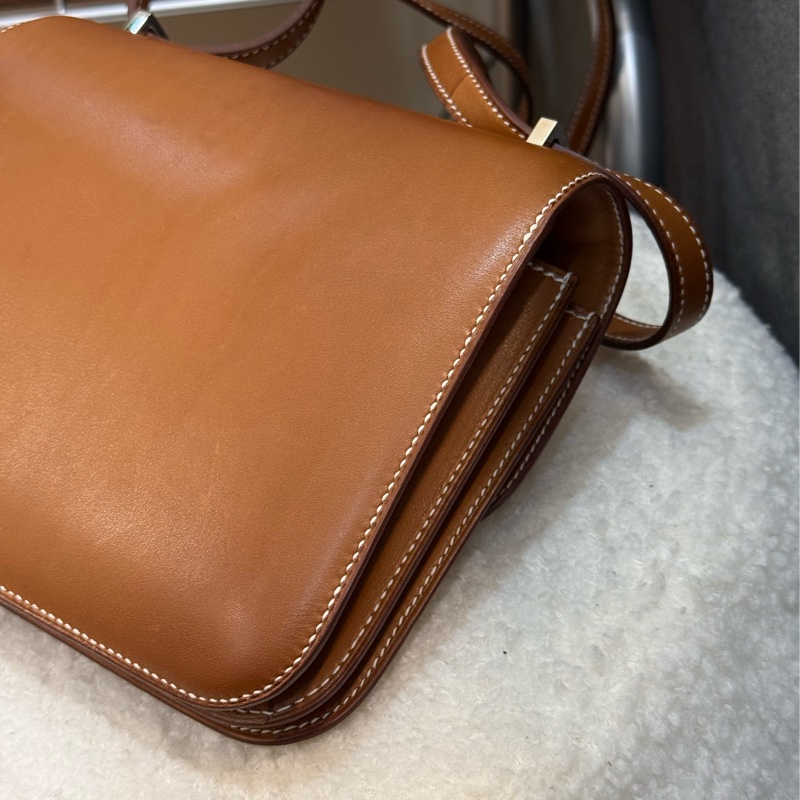 （法國巴黎🇫🇷購證）HERMES Mini 康康19 焦糖棕銀釦 馬鞍皮-5