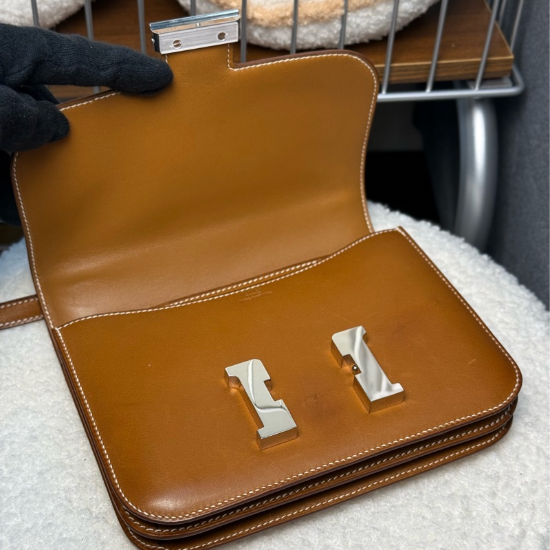 （法國巴黎🇫🇷購證）HERMES Mini 康康19 焦糖棕銀釦 馬鞍皮-9