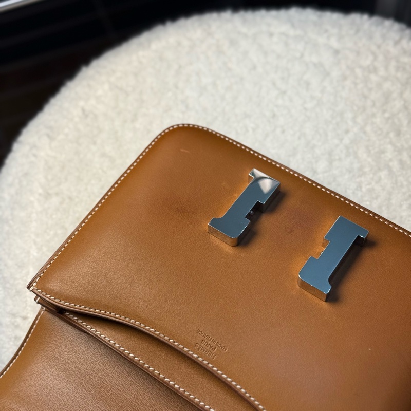 （法國巴黎🇫🇷購證）HERMES Mini 康康19 焦糖棕銀釦 馬鞍皮-11