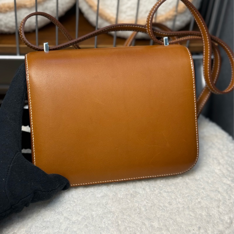 （法國巴黎🇫🇷購證）HERMES Mini 康康19 焦糖棕銀釦 馬鞍皮-12