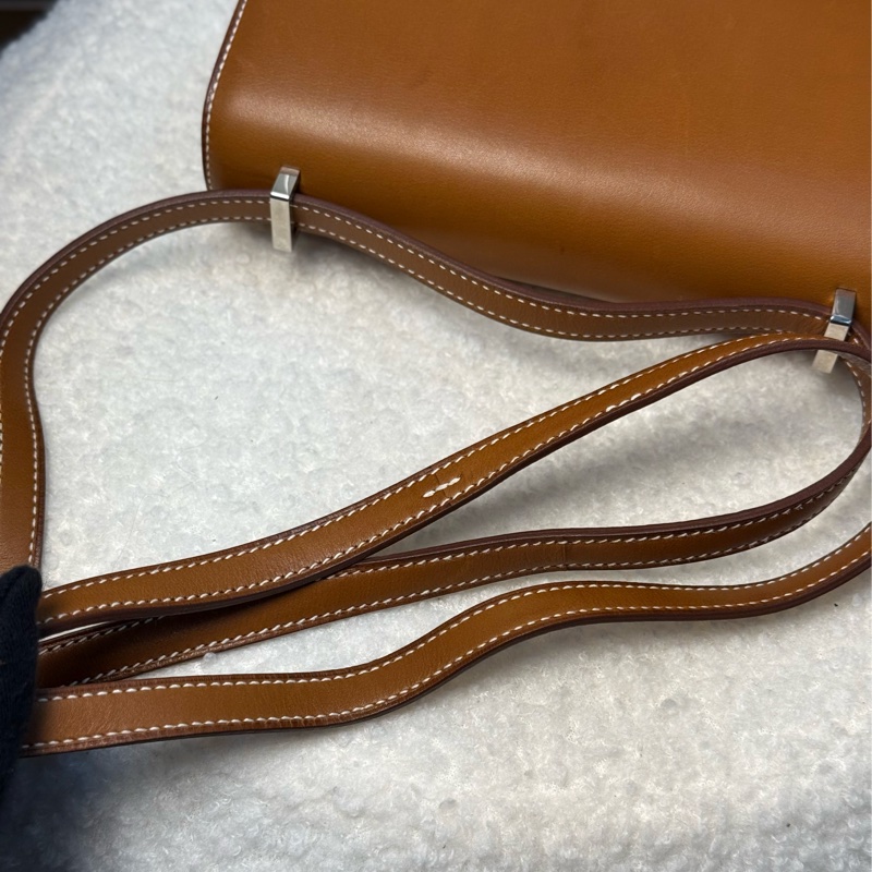 （法國巴黎🇫🇷購證）HERMES Mini 康康19 焦糖棕銀釦 馬鞍皮-17