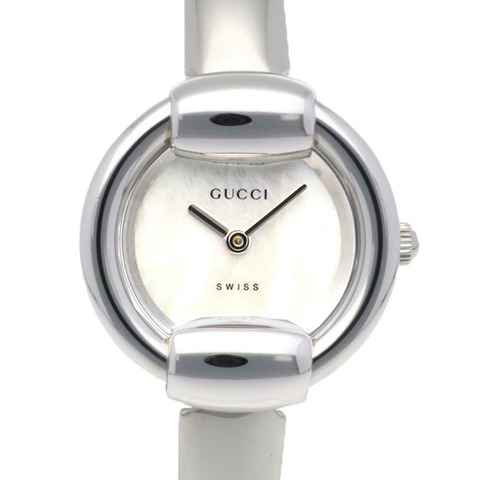 Gucci 手錶，不鏽鋼 1400L 石英機芯，重新拋光，女士，二手，白色錶殼。