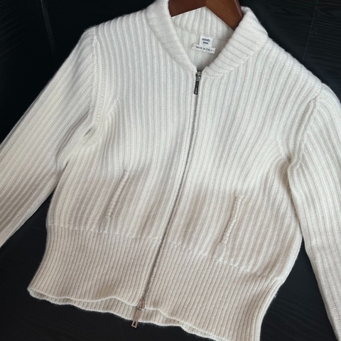 hermes愛馬仕米白色竪紋針織羊絨拉鍊外套 S 碼
