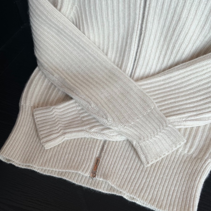 hermes愛馬仕米白色竪紋針織羊絨拉鍊外套 S 碼-3