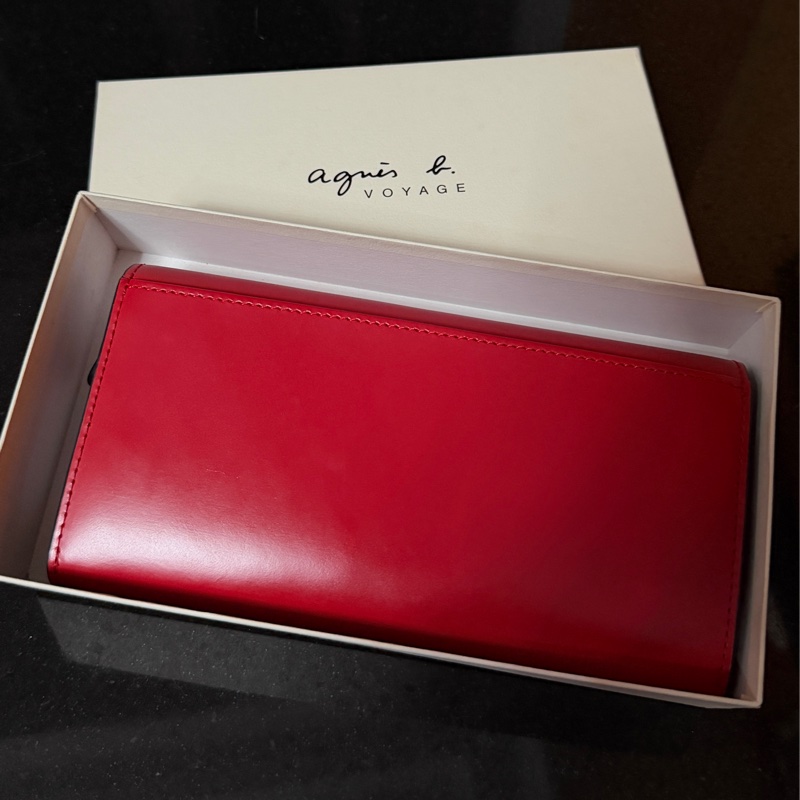 agnès b. 小b 女用長夾 長夾 紅色 全新長夾 皮夾-4