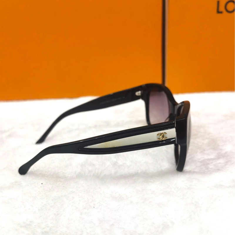 CHANEL香奈兒 復古潮流珍珠款 板材鏡架 蝶形 太陽眼鏡 男女同款情侶款 黑色，98新-6