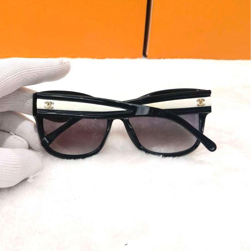 CHANEL香奈兒 復古潮流珍珠款 板材鏡架 蝶形 太陽眼鏡 男女同款情侶款 黑色，98新-9