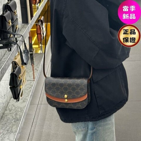 🎉新品好折扣✨Celine 10P672 標誌老花 DUO 標牛皮革飾帶錢包