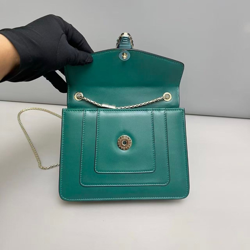 Bvlgari 祖母綠小號全皮蛇頭包-7