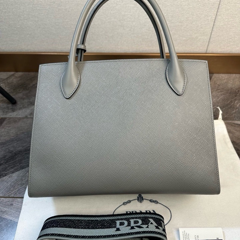 全新 Prada 普拉達 新款monochrome 粗紋十字紋牛皮 購物袋 手提單肩斜挎包 字母刺繡-1