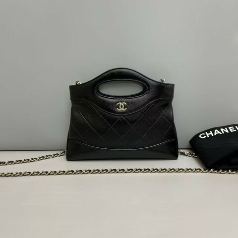 Chanel 31bag nano黑金全皮鏈條包 晶片款