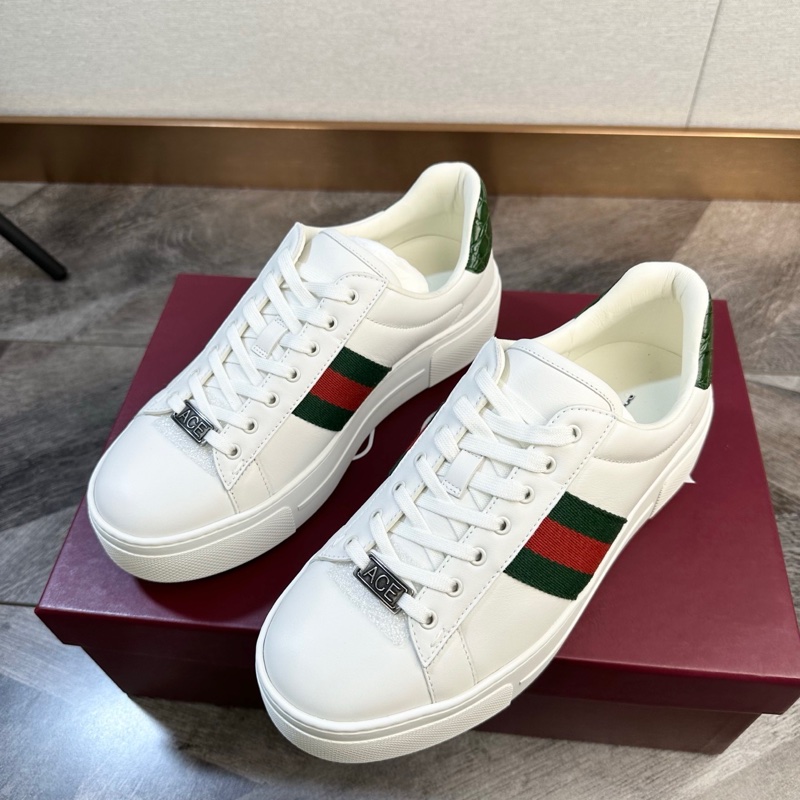 全新 Gucci 古馳 新款 ACE系列 全皮厚底搭配紅綠裝飾 板鞋 休閒鞋 36.5  38.5跟4.5cm-1