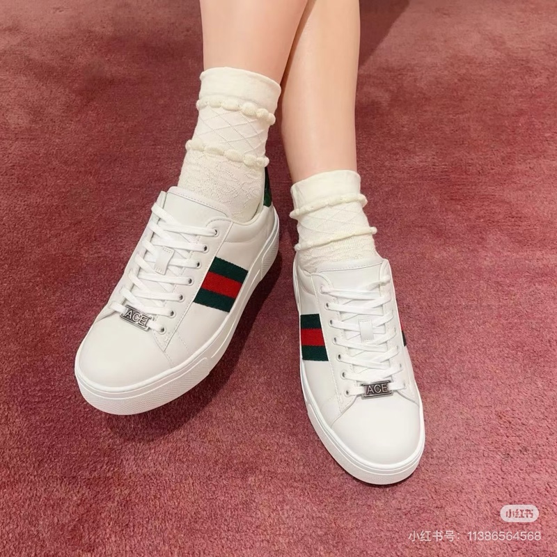 全新 Gucci 古馳 新款 ACE系列 全皮厚底搭配紅綠裝飾 板鞋 休閒鞋 36.5  38.5跟4.5cm-7