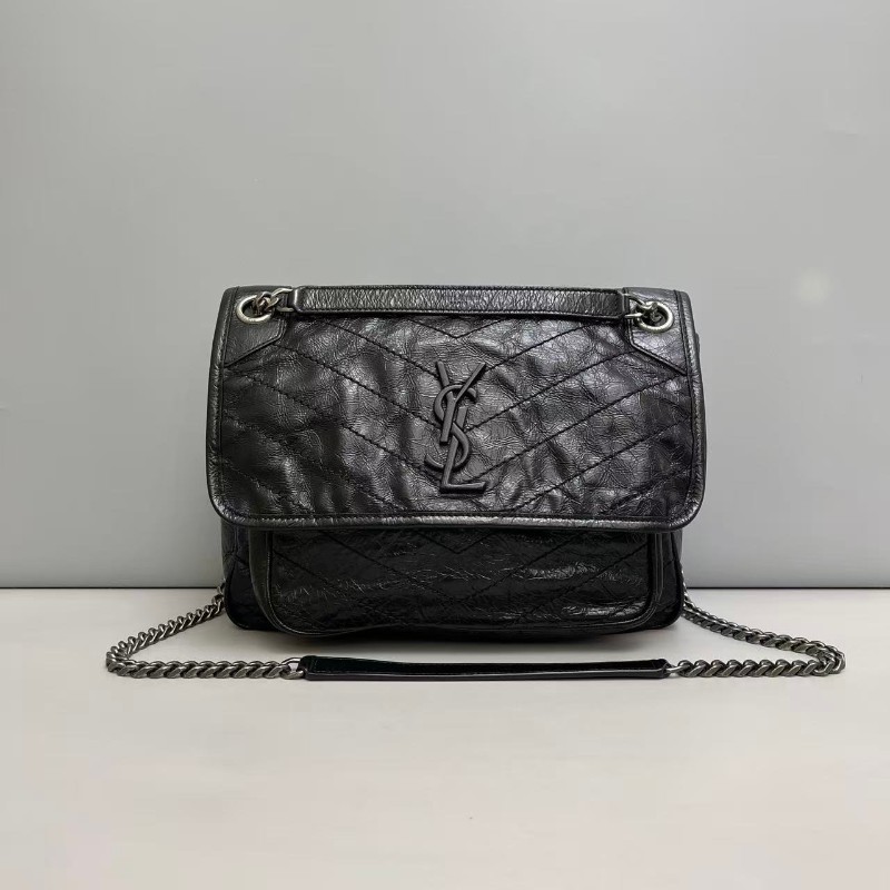 YSLNiki中號黑色銀鏈全皮肩背包斜背包-0