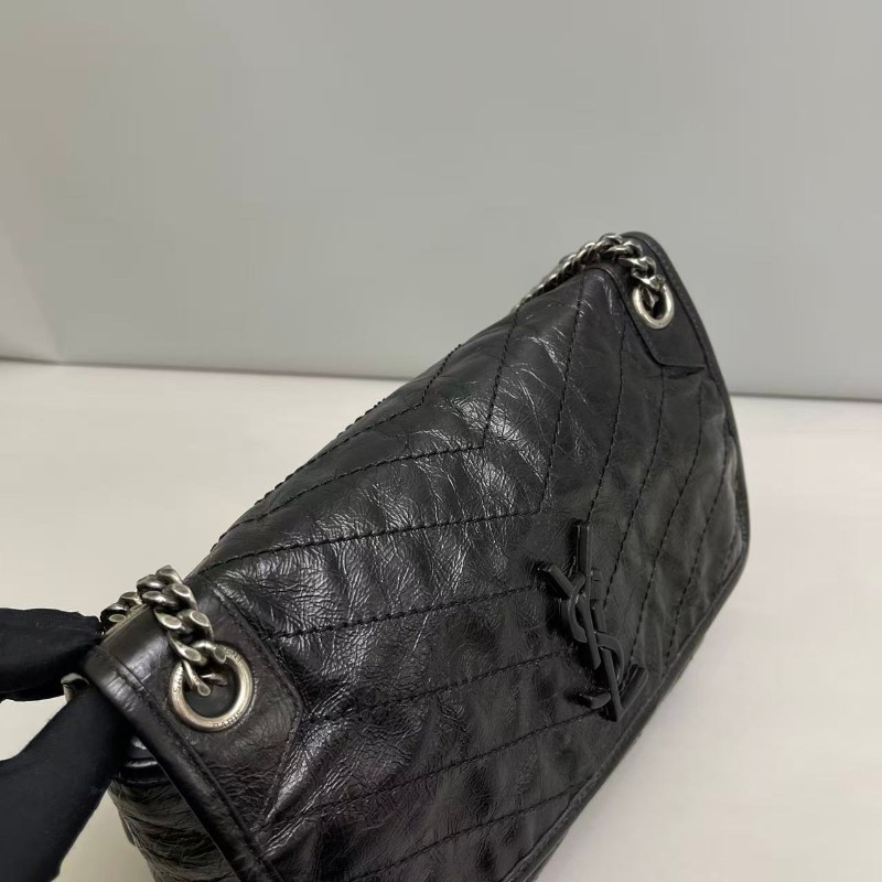 YSLNiki中號黑色銀鏈全皮肩背包斜背包-4