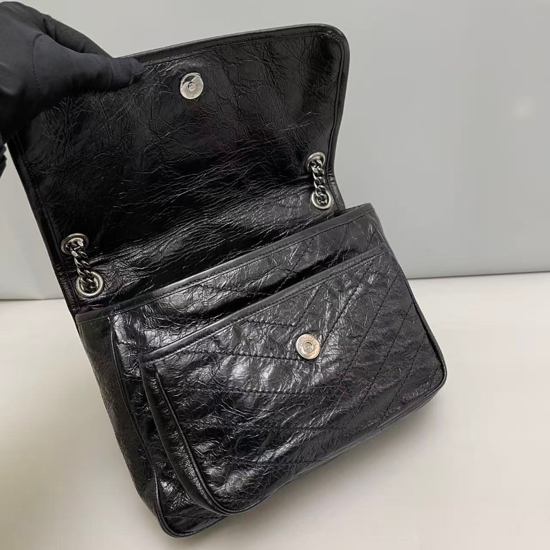YSLNiki中號黑色銀鏈全皮肩背包斜背包-5