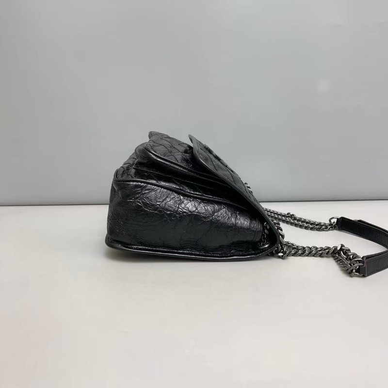 YSLNiki中號黑色銀鏈全皮肩背包斜背包-8