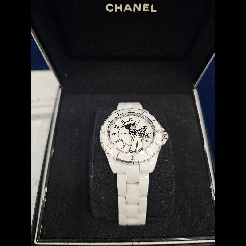 全球限量香奈兒女士水手服 J12 COCO 白色陶瓷腕錶 38mm-0