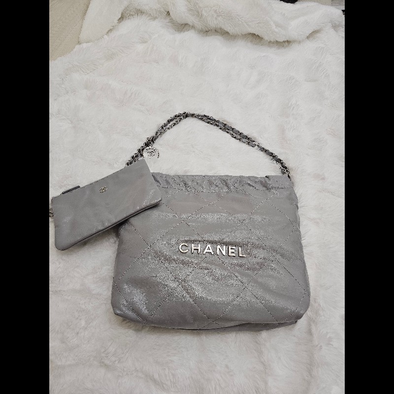 Chanel 22 灰色消光銀鏈 小號-0