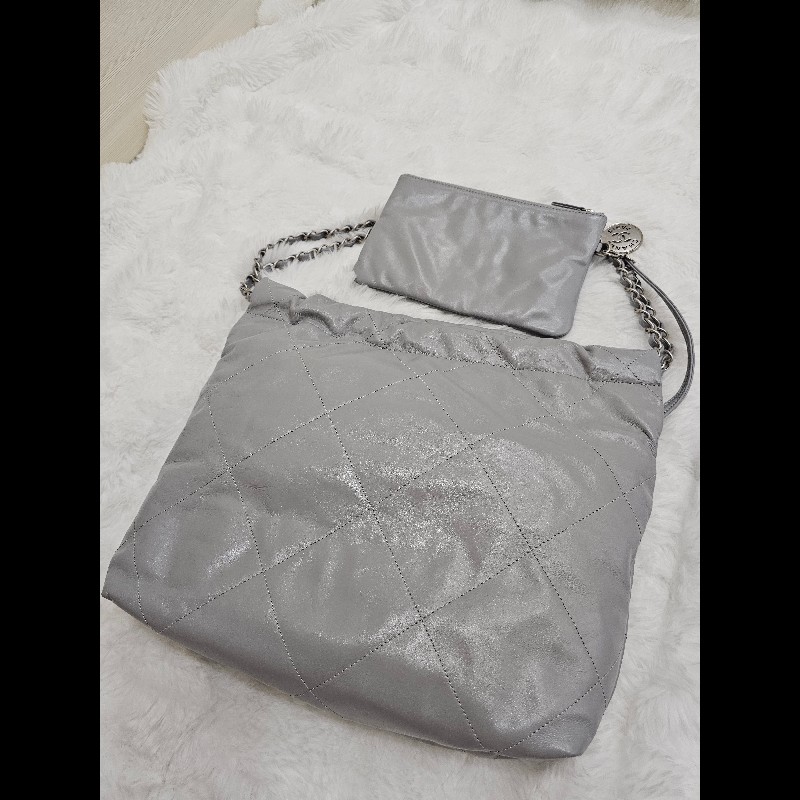 Chanel 22 灰色消光銀鏈 小號-1