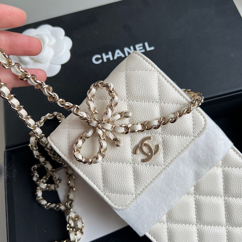 ✨Chanel 白色蝴蝶結 手機包 全新全配🤍-3
