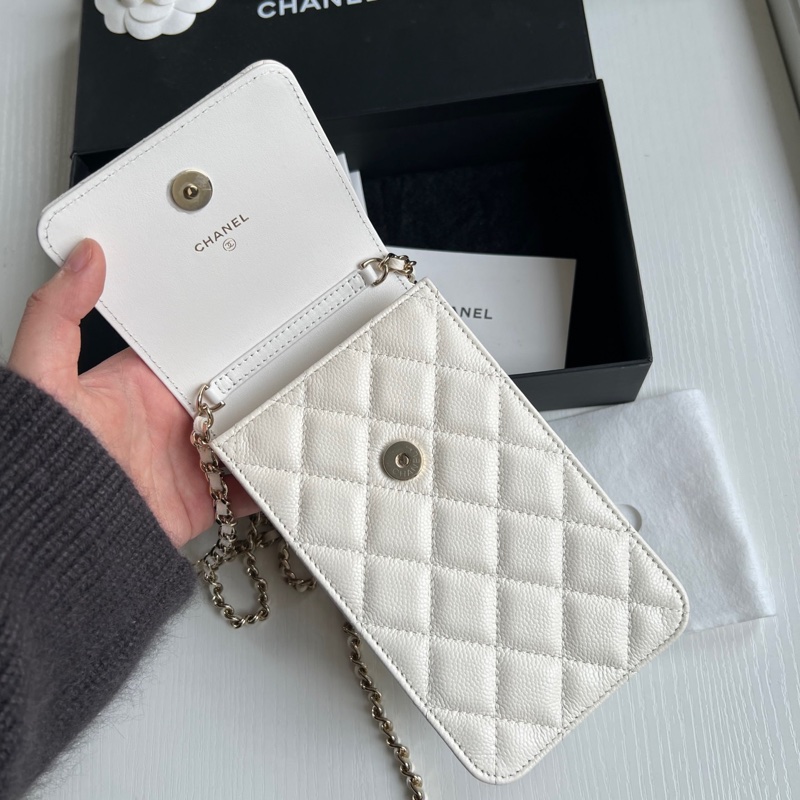 ✨Chanel 白色蝴蝶結 手機包 全新全配🤍-8