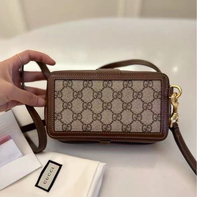GUCCI 經典老花金扣盒子肩背斜背包 17.5*10*6 98新配件塵袋-1