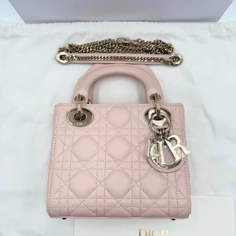 全新 Lady Dior mini 戴妃櫻花粉色 25年編碼收據(全套配件齊）