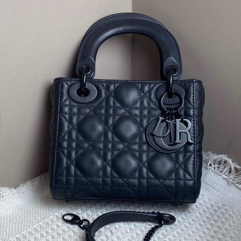 Lady dior mini 戴妃 磨沙黑色 全黑五金 97新-0