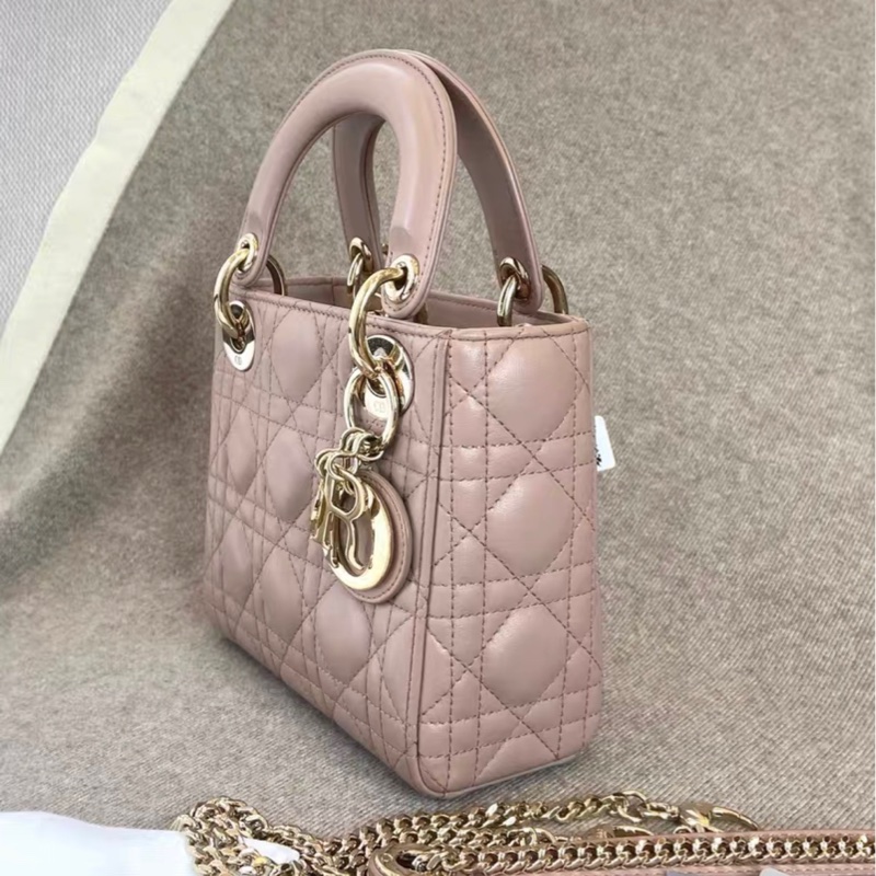 Lady dior mini 戴妃 珠光粉色 97 新-3