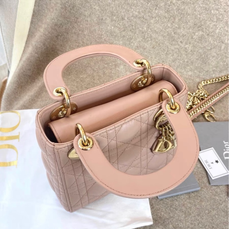 Lady dior mini 戴妃 珠光粉色 97 新-4