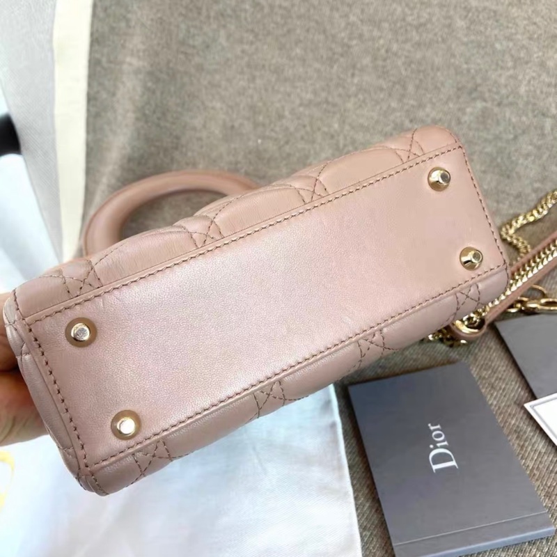 Lady dior mini 戴妃 珠光粉色 97 新-5
