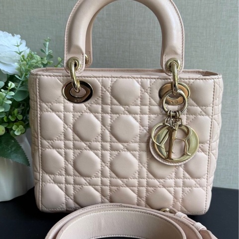Lady dior small 戴妃4格 櫻花粉色 93 新