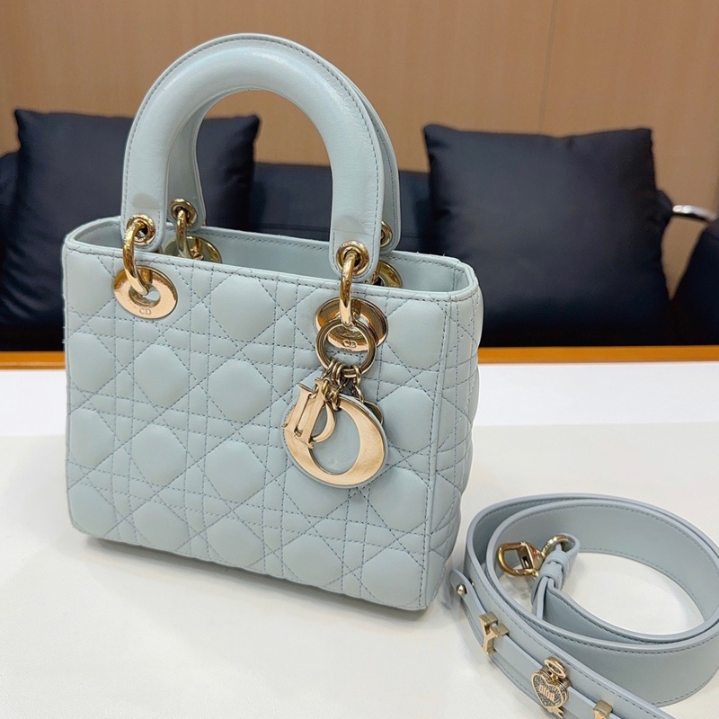 Lady dior small 四格戴妃 粉藍色 98新-2