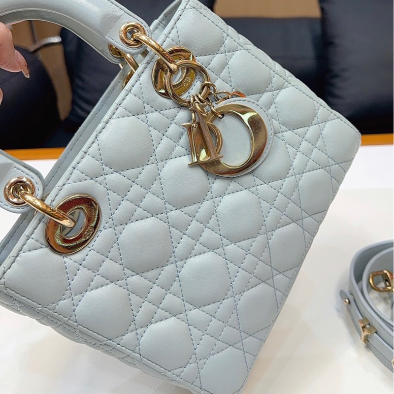Lady dior small 四格戴妃 粉藍色 98新-3