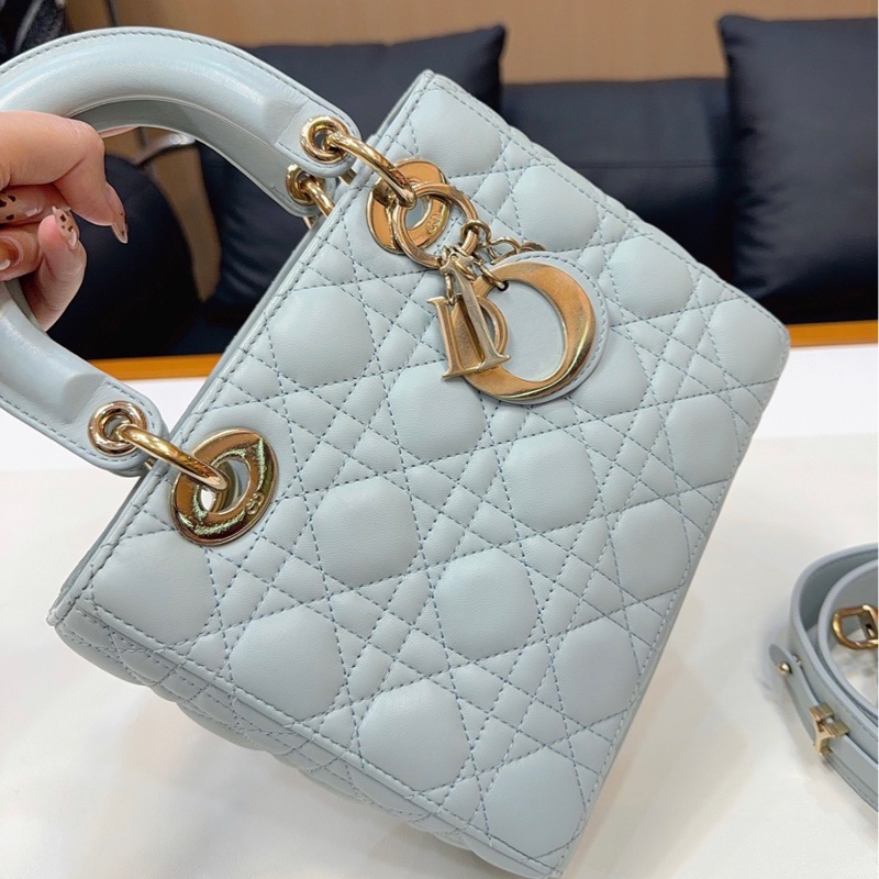 Lady dior small 四格戴妃 粉藍色 98新-4
