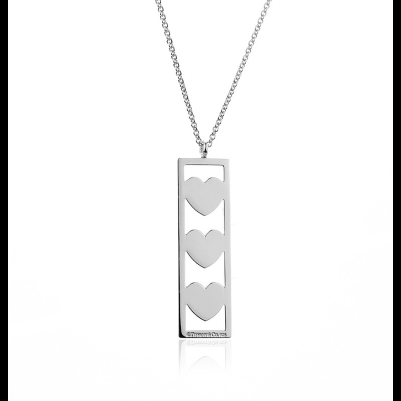 Tiffany & Co 長方框三愛心項鍊-1