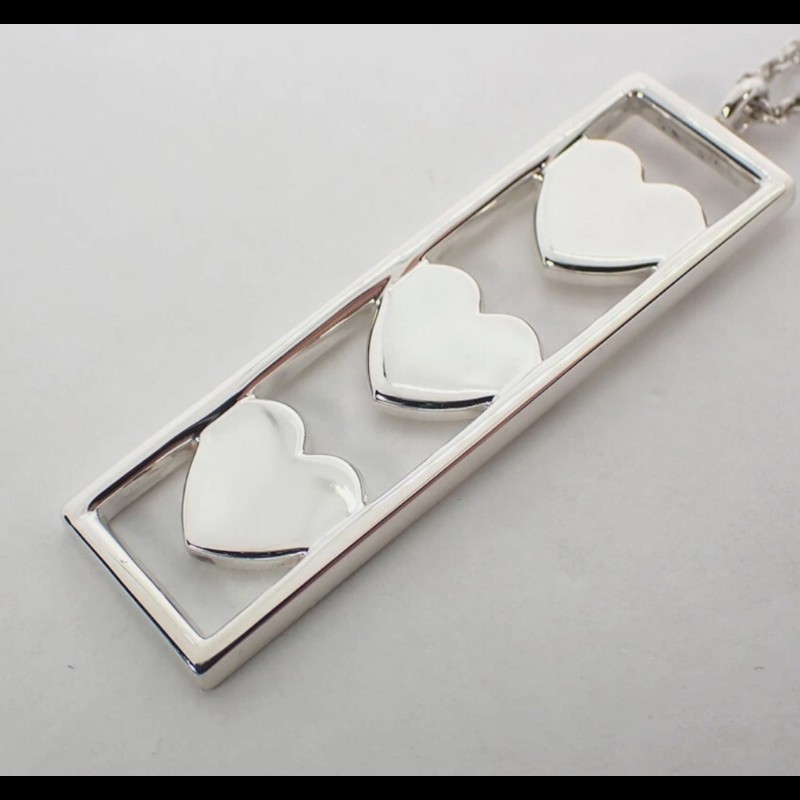 Tiffany & Co 長方框三愛心項鍊-3