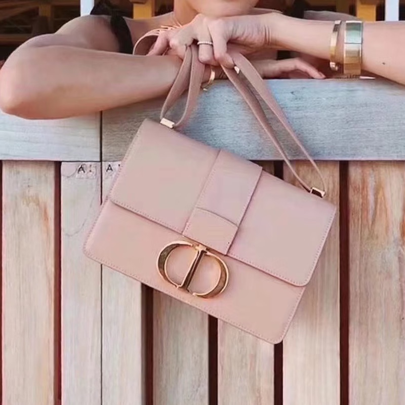 明星同款🤩99新🆕Dior迪奧磨砂藕粉色蒙田30荔枝紋單肩斜挎包-3