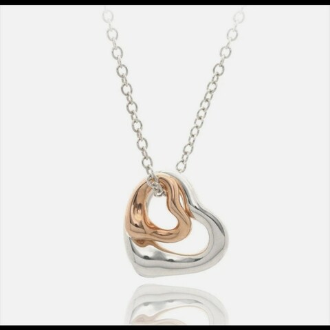 Tiffany & Co  18K金+純銀Open heart 墬飾項鍊