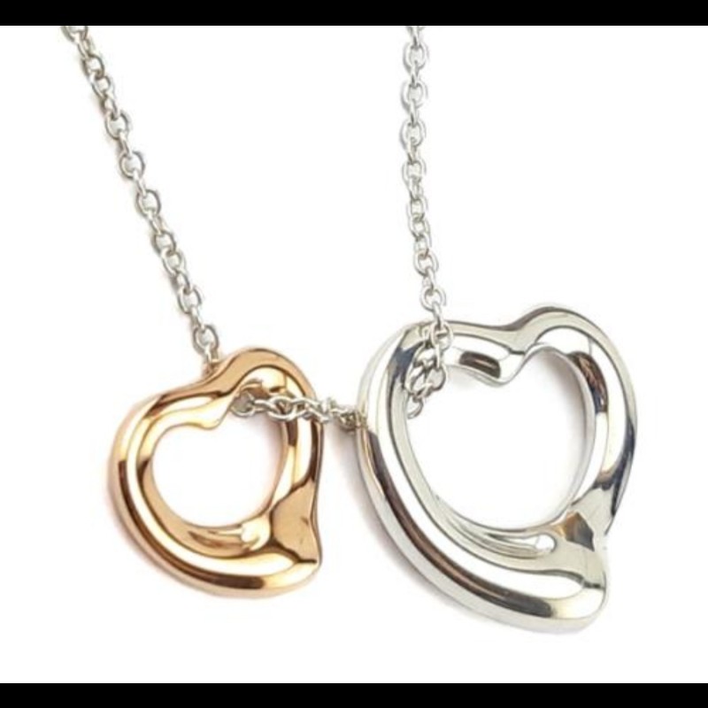 Tiffany & Co 18K金+純銀Open heart 墬飾項鍊-2