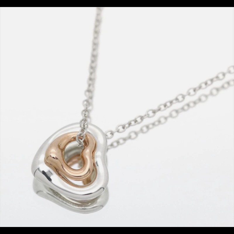 Tiffany & Co 18K金+純銀Open heart 墬飾項鍊-3