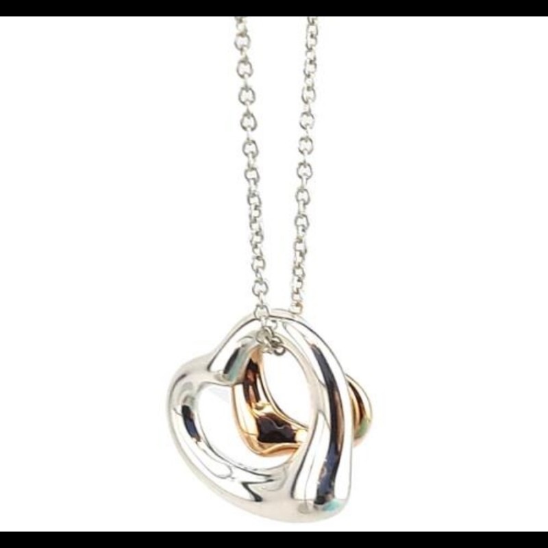 Tiffany & Co 18K金+純銀Open heart 墬飾項鍊-5