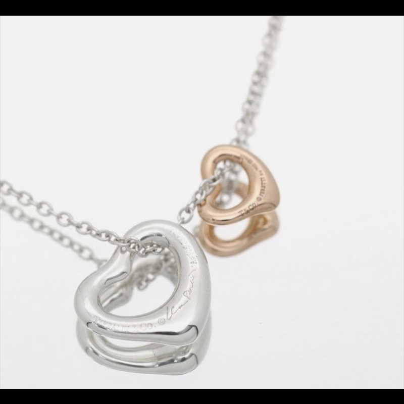 Tiffany & Co 18K金+純銀Open heart 墬飾項鍊-6