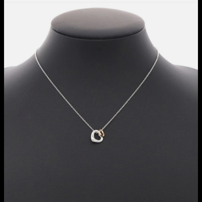Tiffany & Co 18K金+純銀Open heart 墬飾項鍊-10