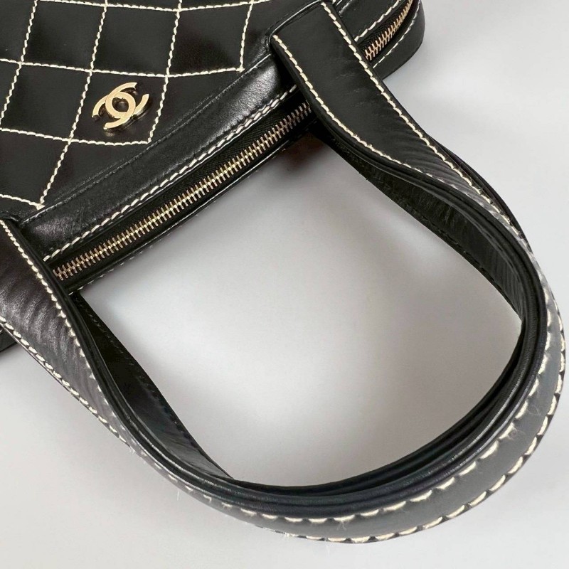 Chanel vintage 外縫線菱格紋手提包-17