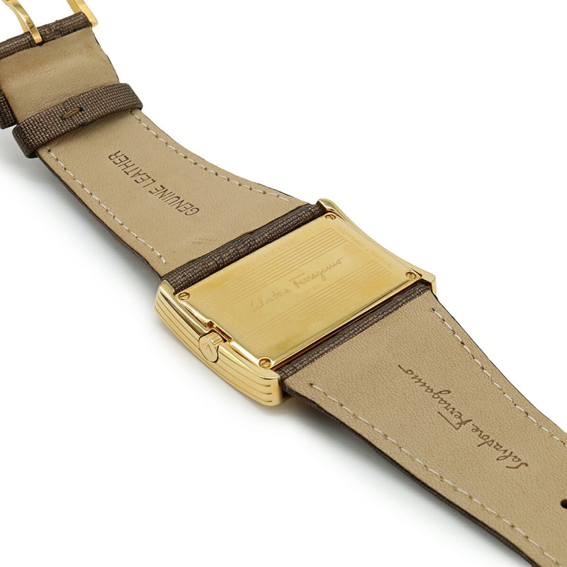 Salvatore Ferragamo 女士石英腕錶 F65，貝殼錶盤，鑲鑽，不鏽鋼錶殼，皮革錶帶-6