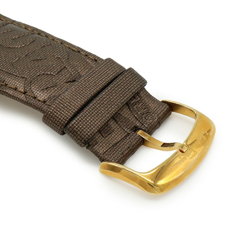 Salvatore Ferragamo 女士石英腕錶 F65，貝殼錶盤，鑲鑽，不鏽鋼錶殼，皮革錶帶-8